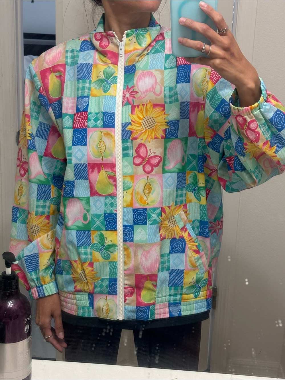 Colorful Patchwork Floral & Fruit Zip Jacket